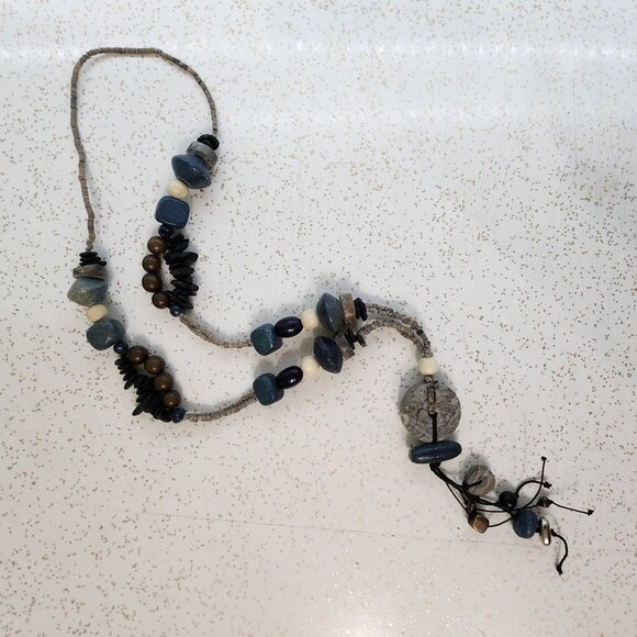 Bohemian Multi- Material Natural Stones Long Pendant Necklace - Picture 1 of 5